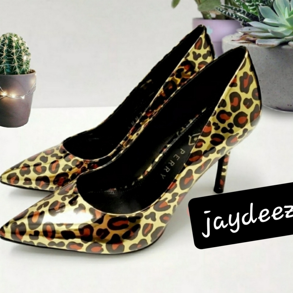 New New New Leopard Metallic Shine Glimmer Glitz Heels Katy Perry Cushioned Heel